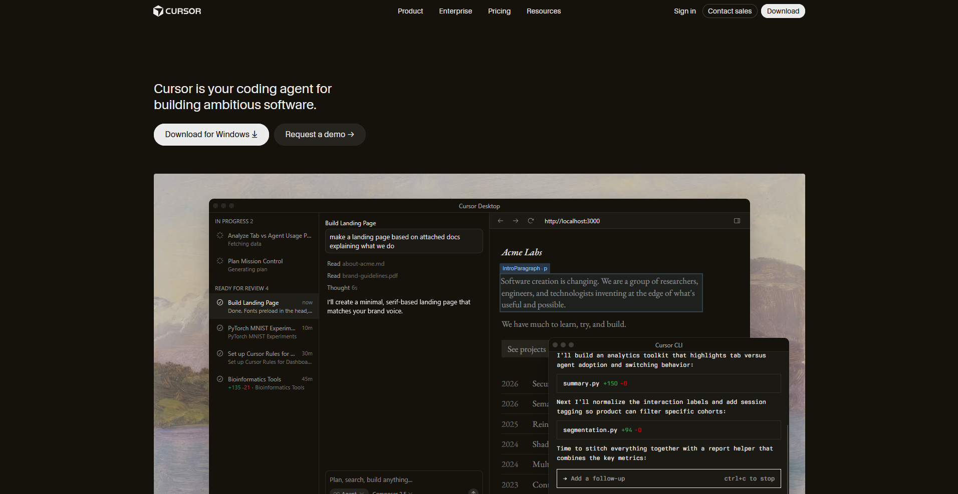 Cursor homepage