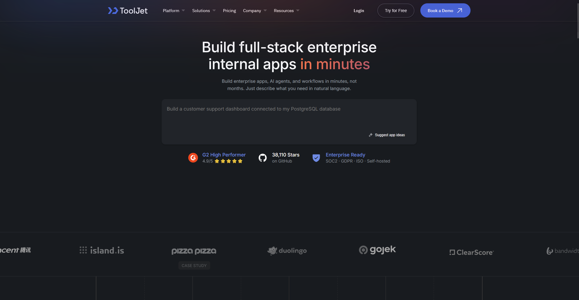 ToolJet homepage