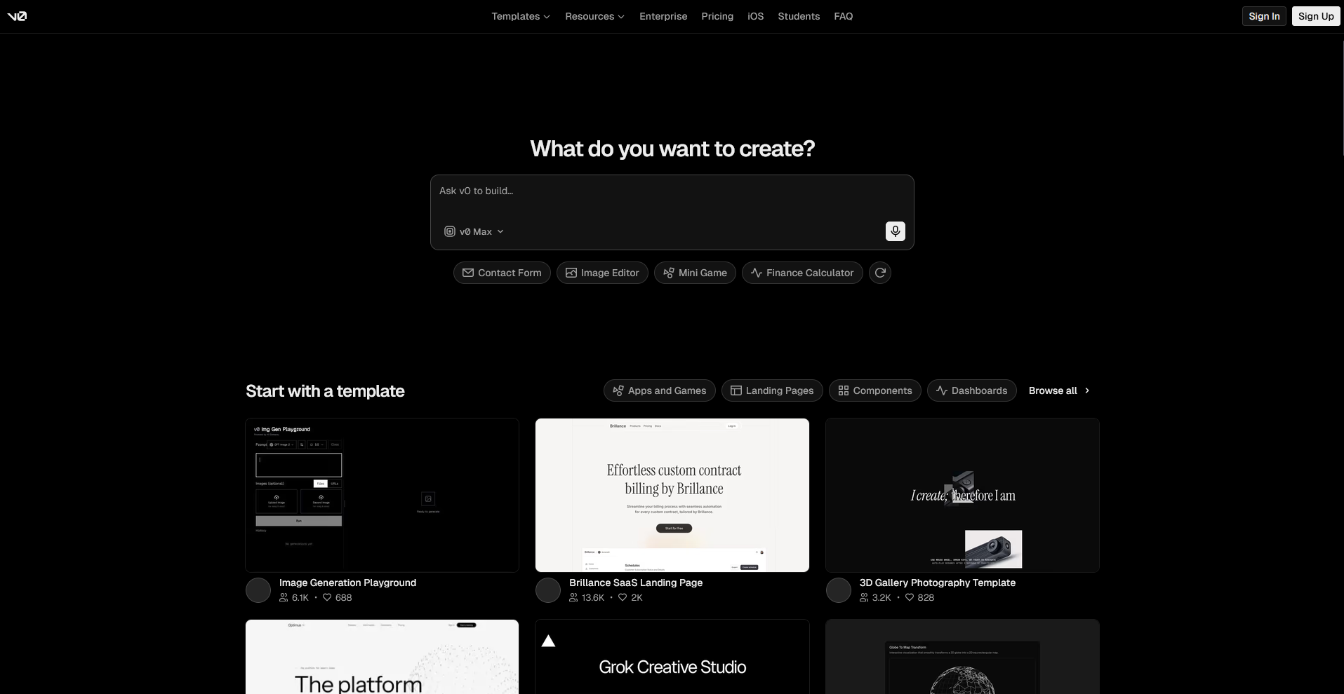 v0 homepage