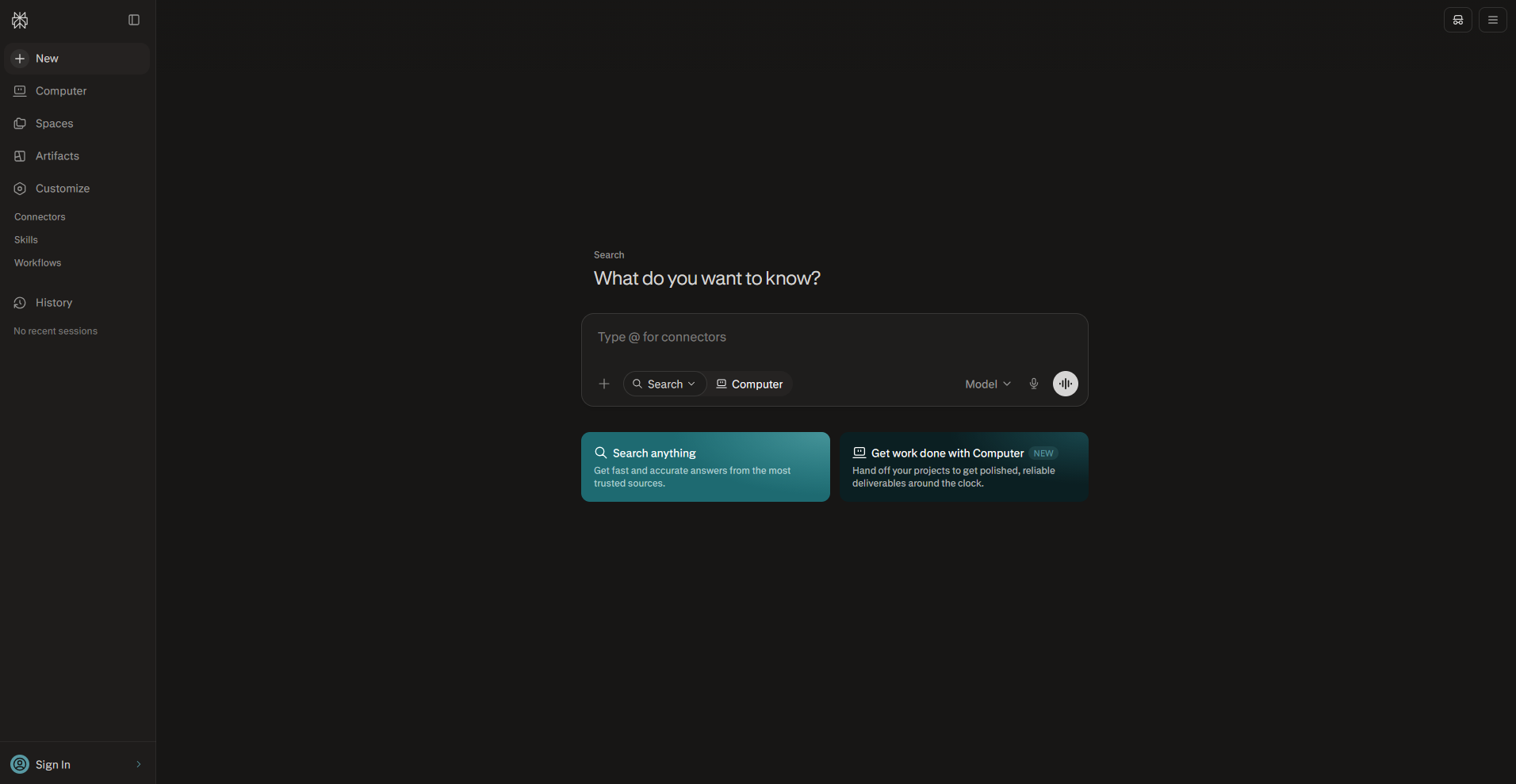 Perplexity homepage
