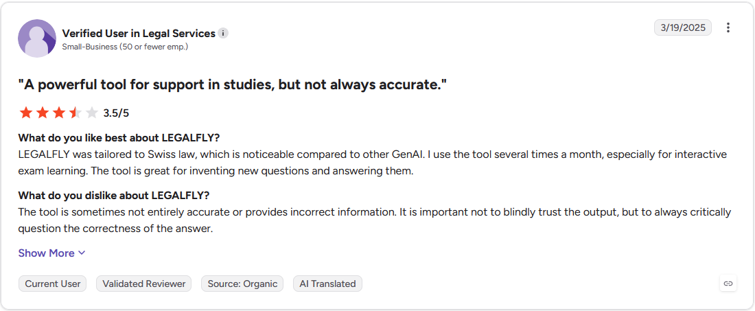 Review by Verified User in Legal Services on G2