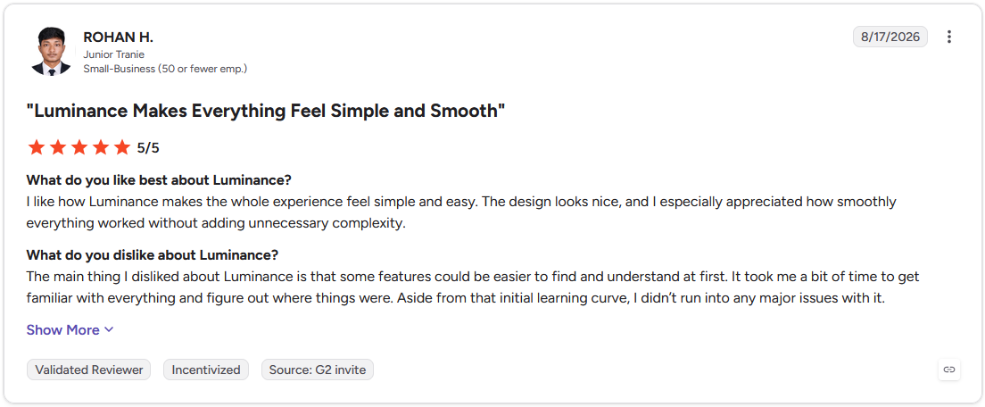 Review by Rohan H. on G2