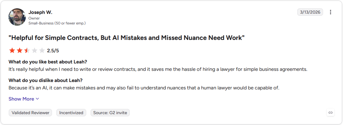 Review by Joseph W. on G2