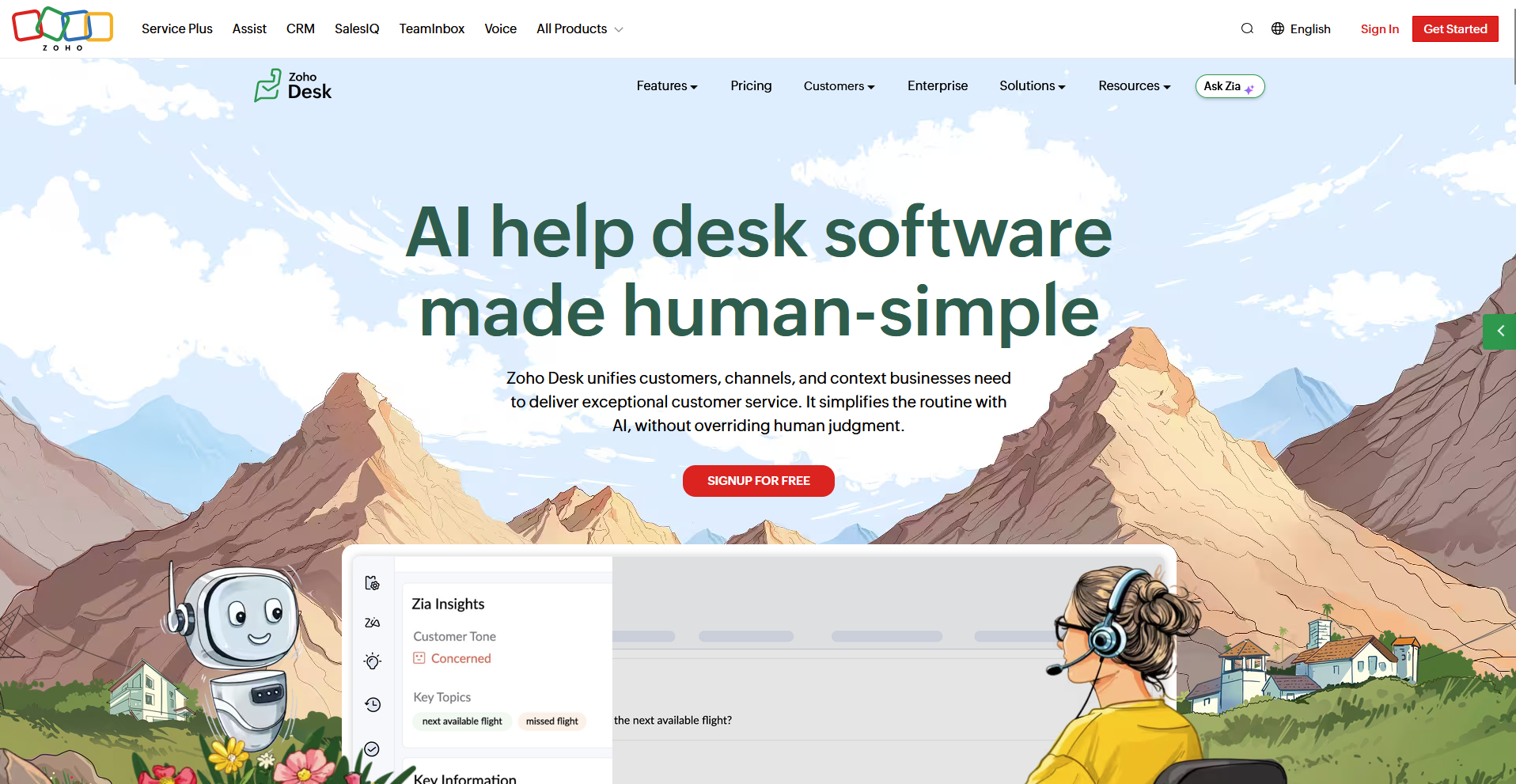 Zoho Desk homepage