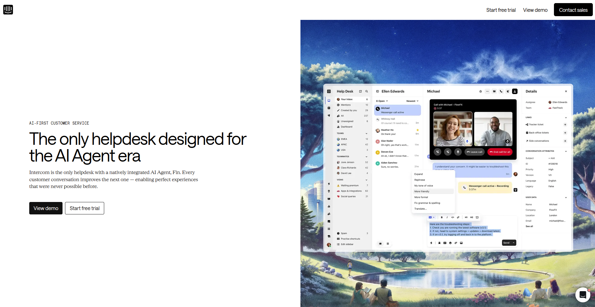 Intercom homepage