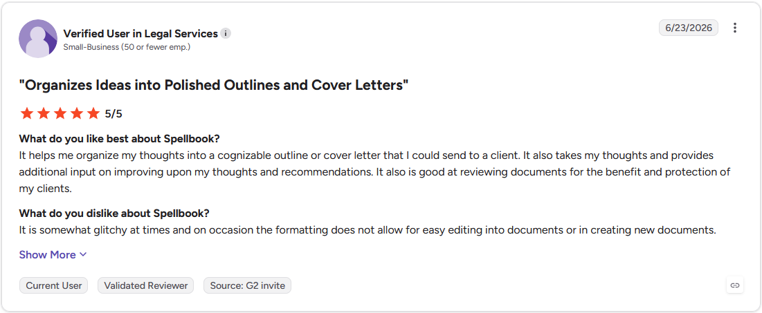 Review by Verified User in Legal Services on G2