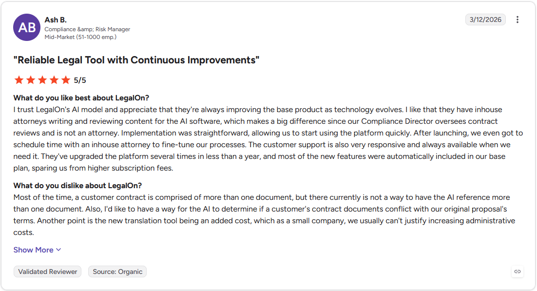 Review by Ash B. on G2