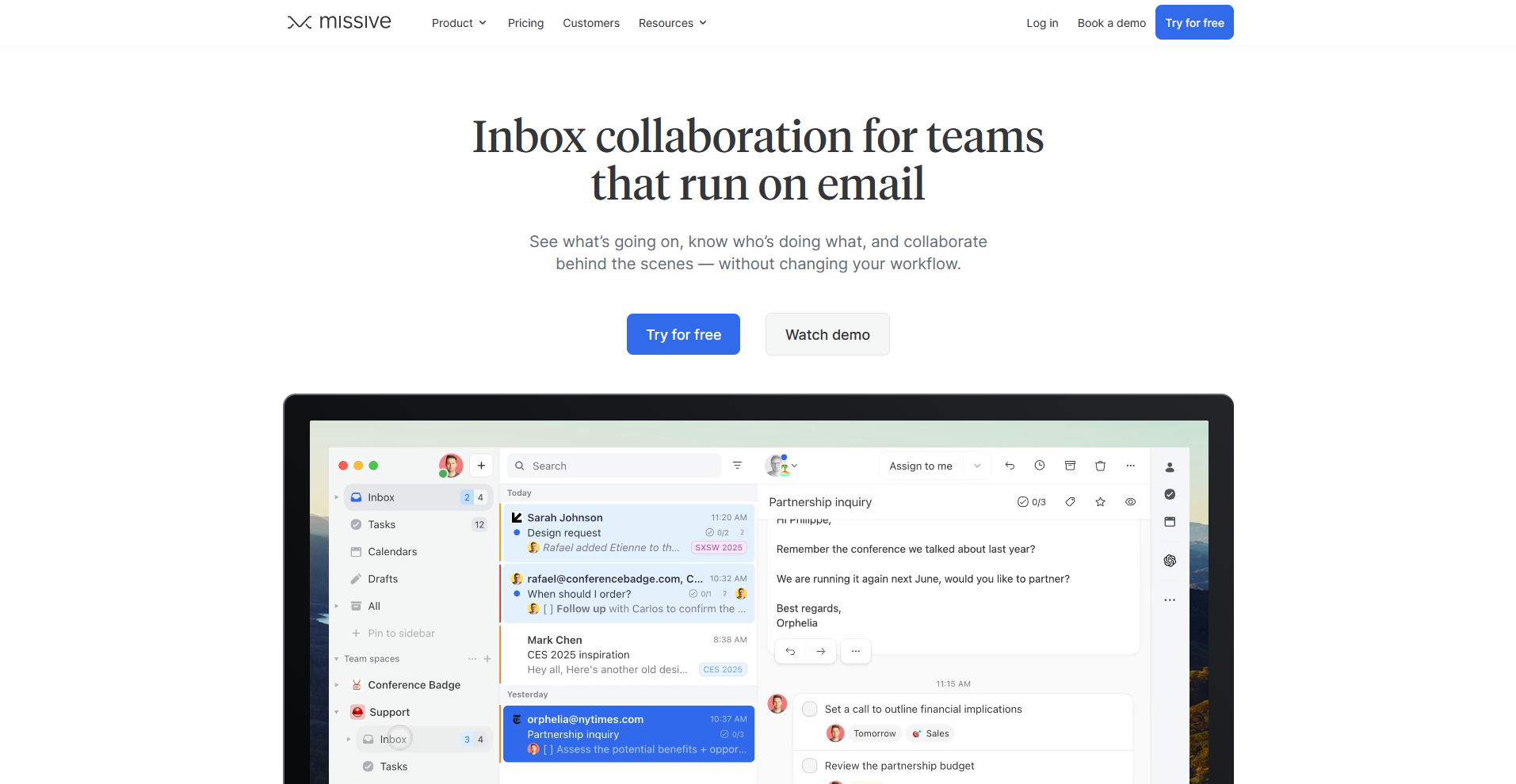 Missive homepage