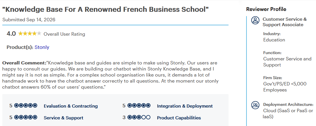 Review by Customer Service & Support Associate on Gartner