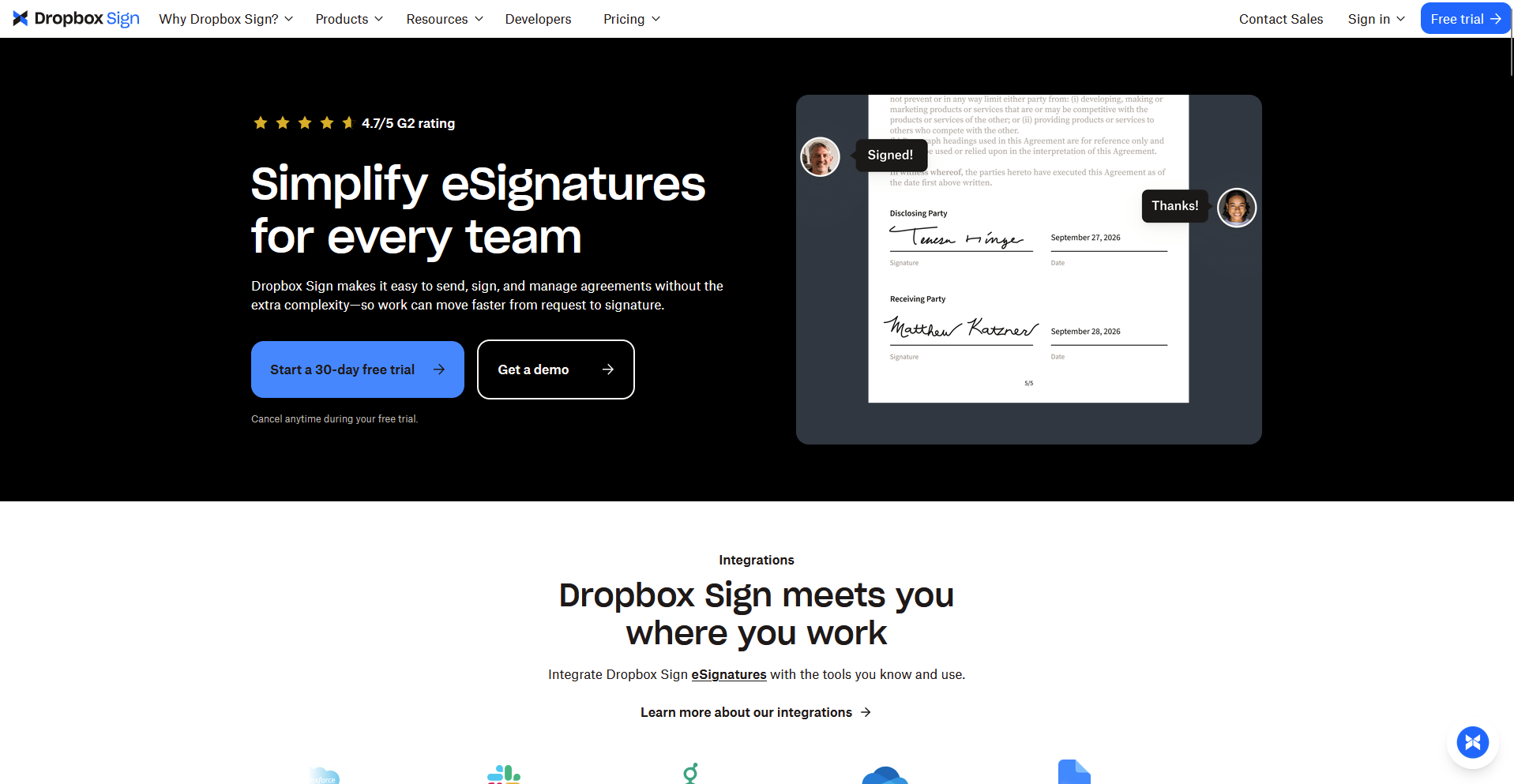 Dropbox Sign homepage