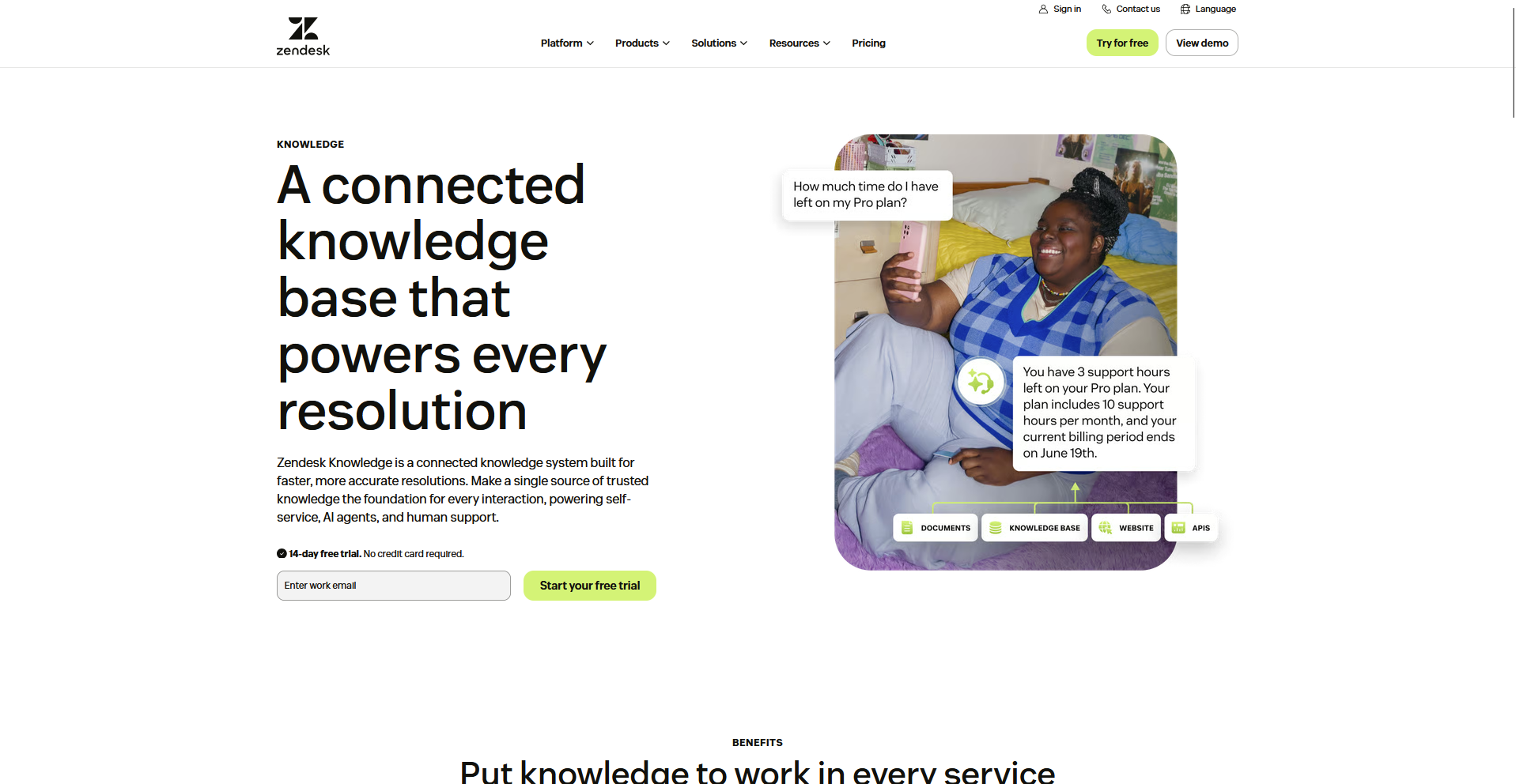 Zendesk Knowledge homepage