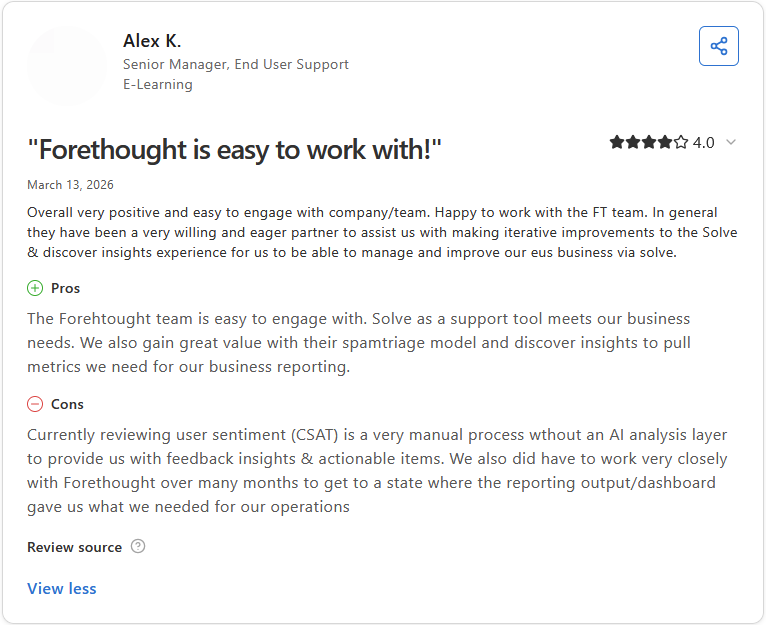 Alt text: Review by Alex K. on Capterra