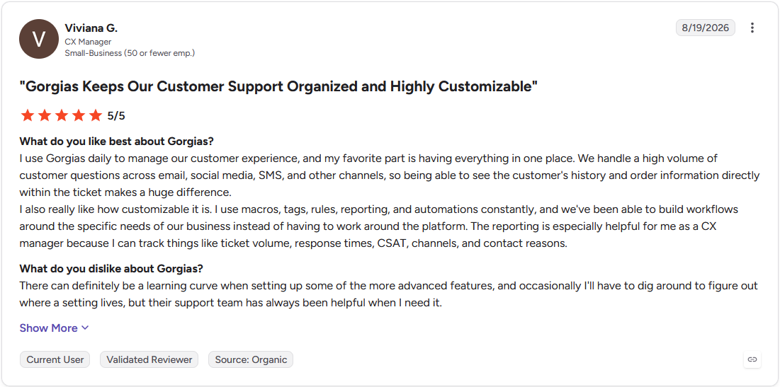 Review by Viviana G. on G2