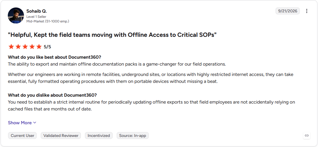Review by Sohaib Q. on G2