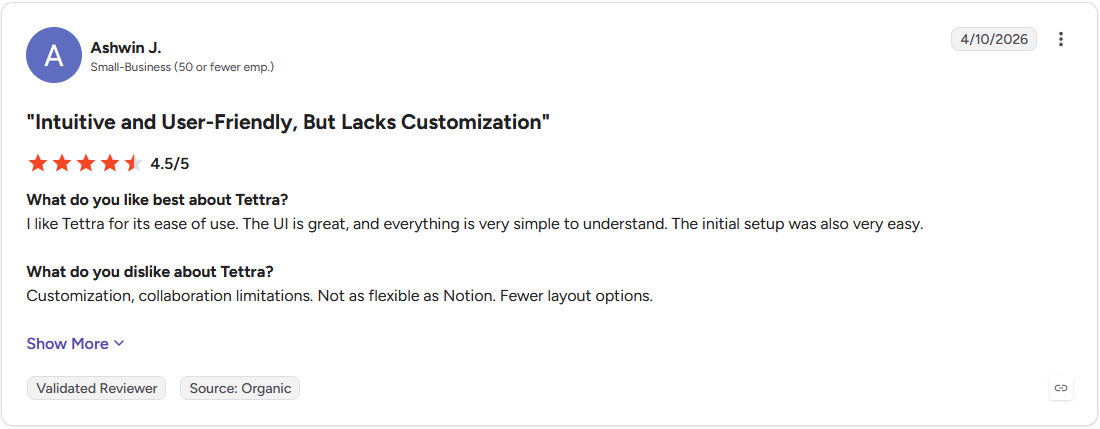 Review by Ashwin J. on G2