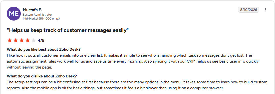 Review by Mustafa E. on G2