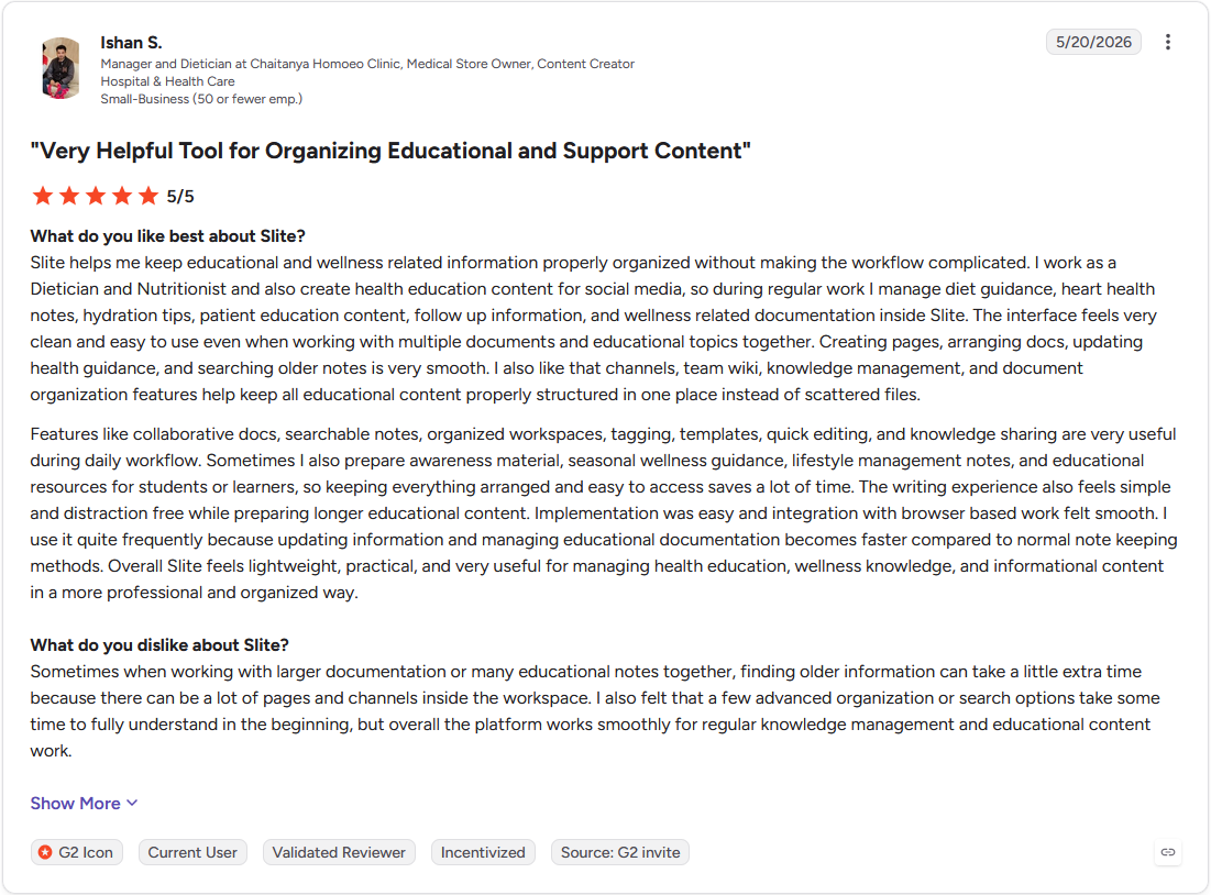Review by Ishan S. on G2