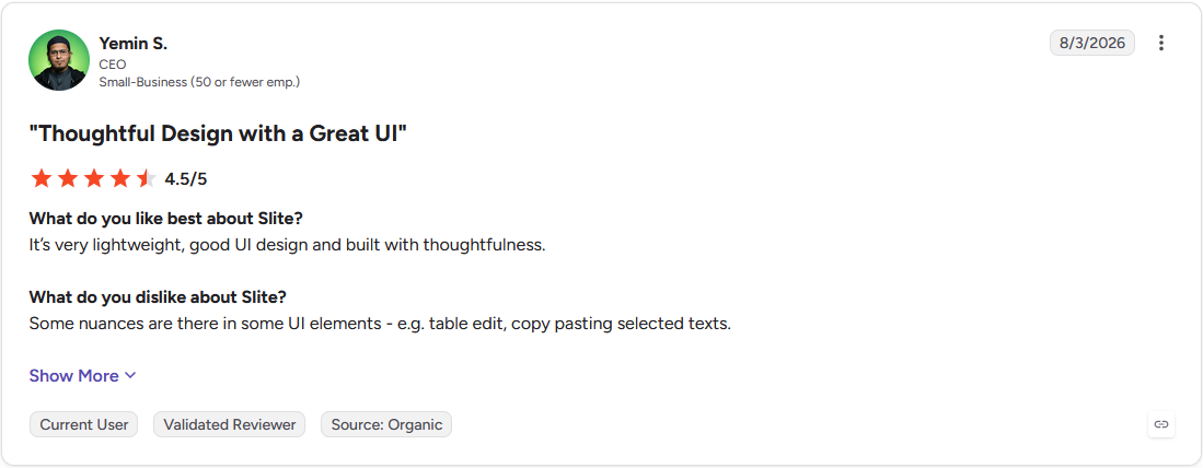 Review by Yemin S. on G2