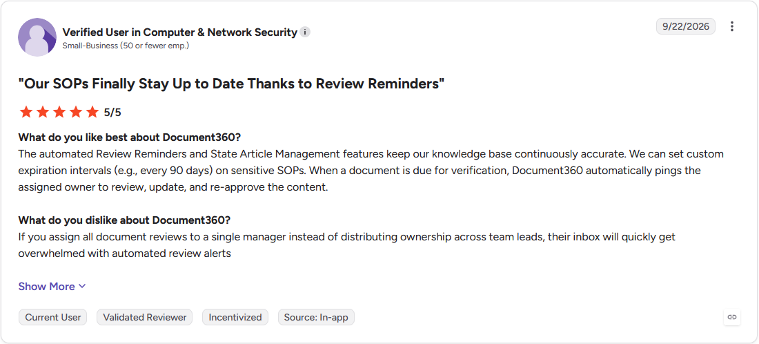 Review by Verified User in Computer & Network Security on G2