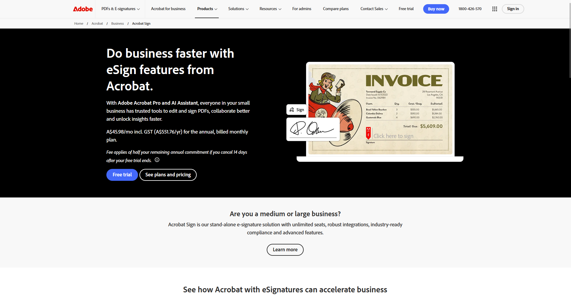 Adobe Acrobat Sign homepage