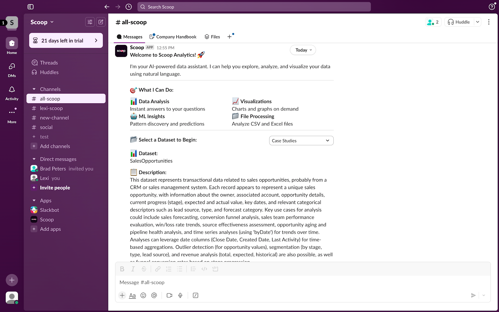 Full Slack interface with forecast analytics