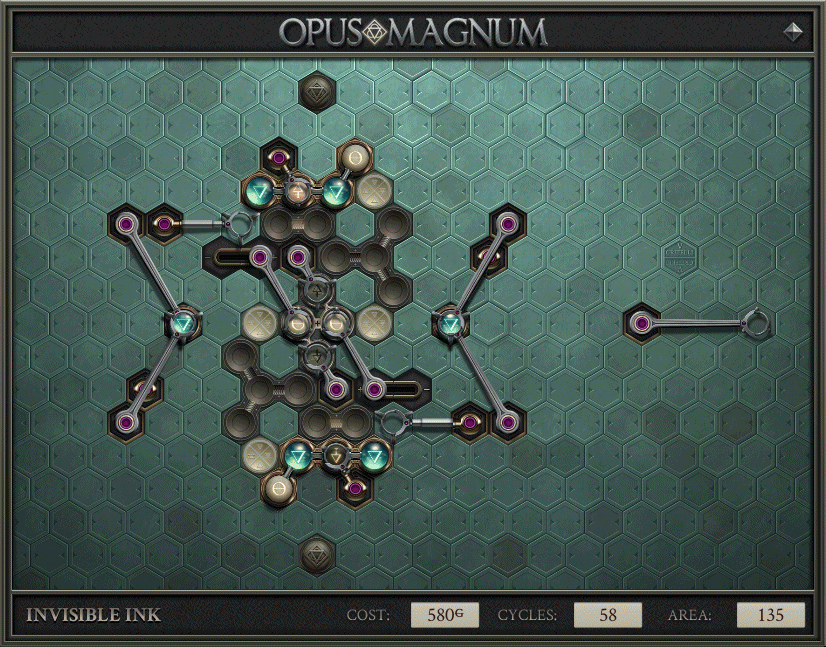 Machinery works to grab and fuse alchemical elements together.