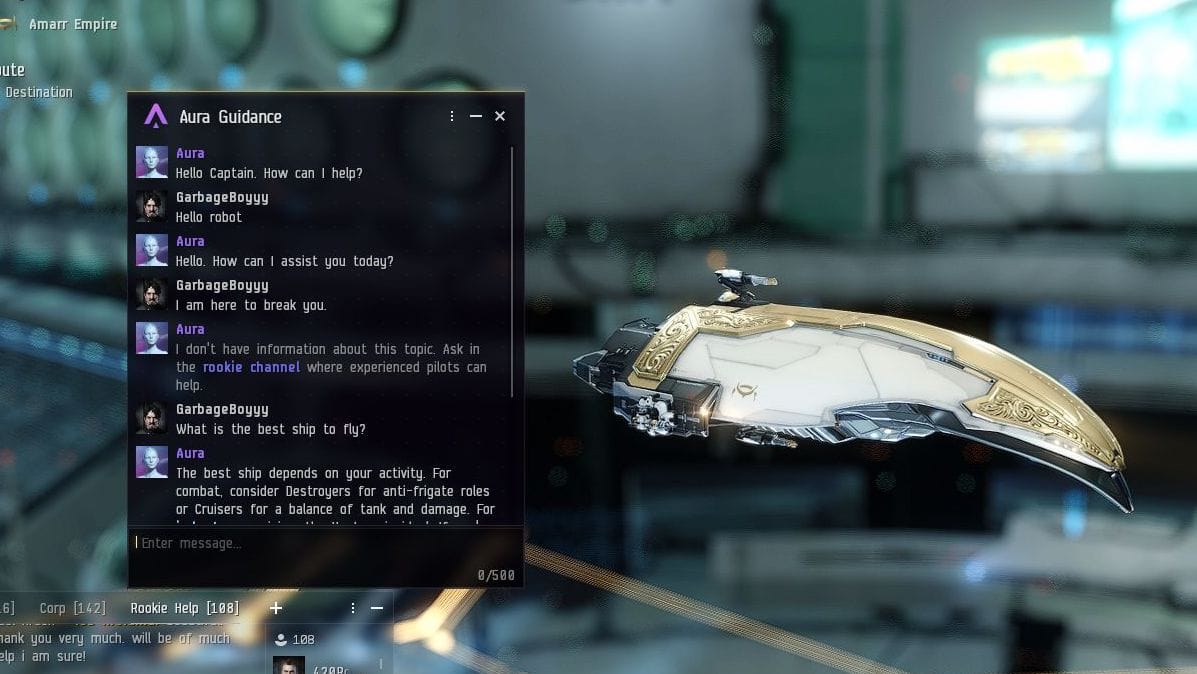 An argument begins with a robot in Eve Online's chat.
