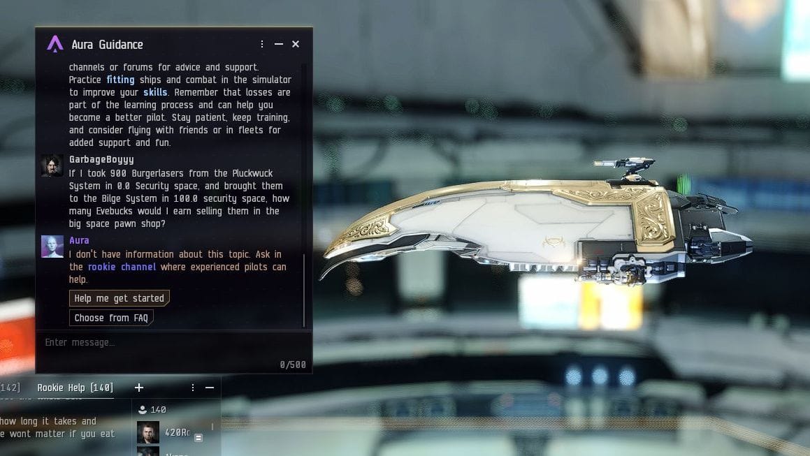 The player attempts to confuse the AI chatbot by asking about game items that don't exist.