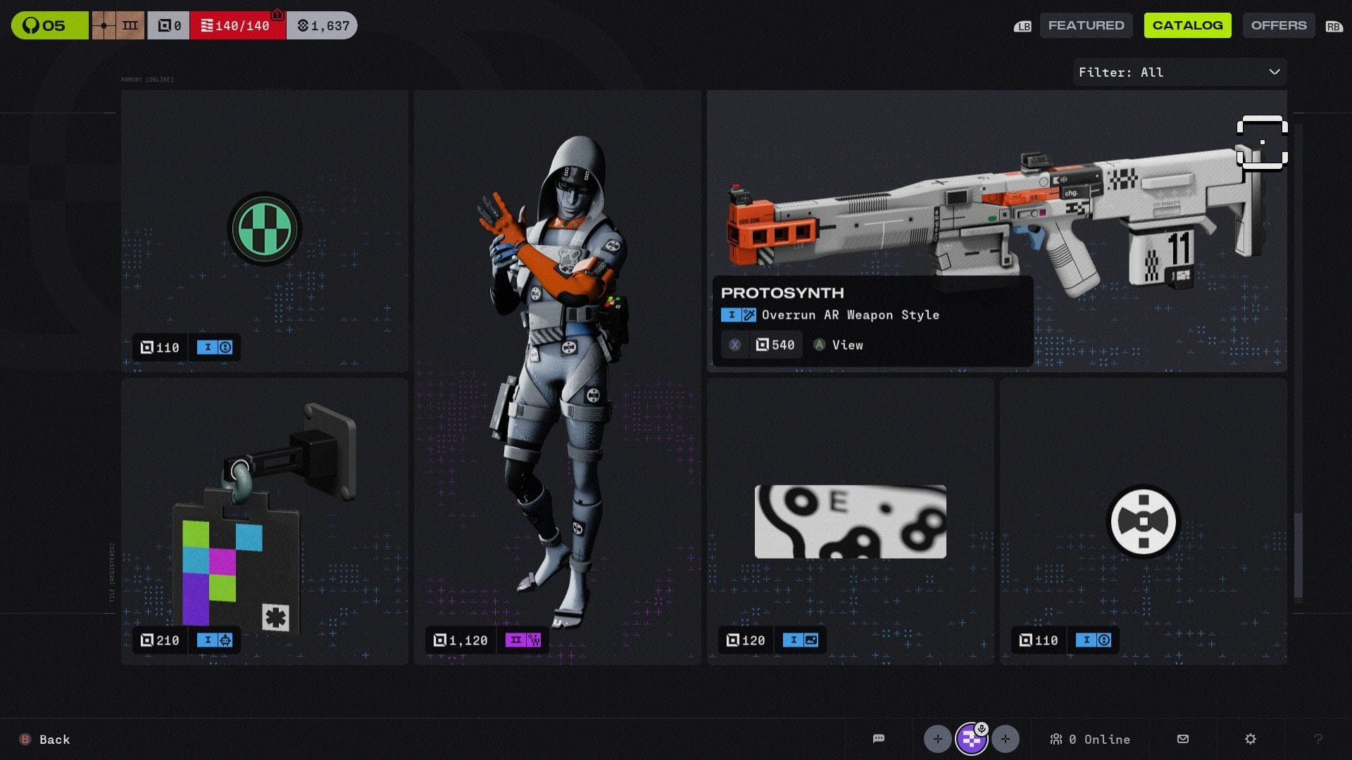 A menu screen shows various items the player can buy for purchasable currency, including a keychain, a gun skin, and some stickers.