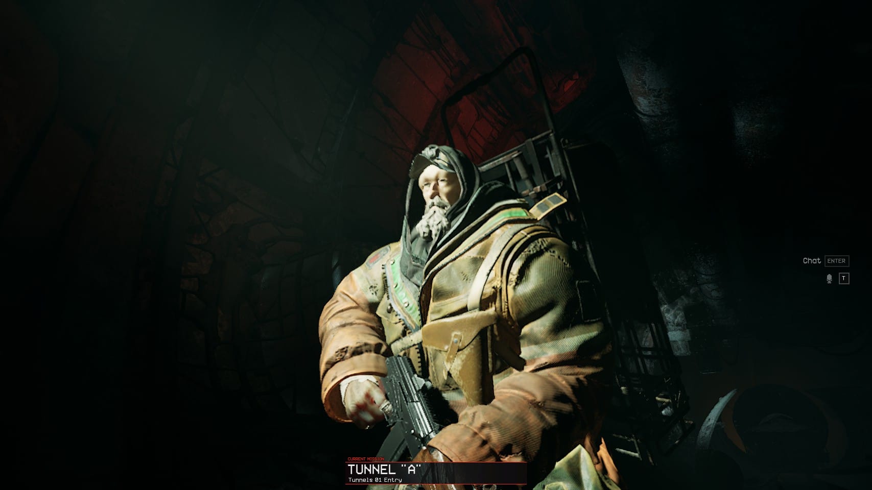 A soldier in The Forever Winter with a small head and giant body, holding a rifle.