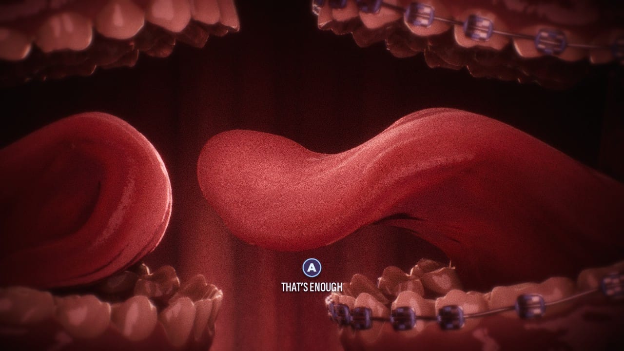 A close-up of two tongues. One rears back, the other reaches out.