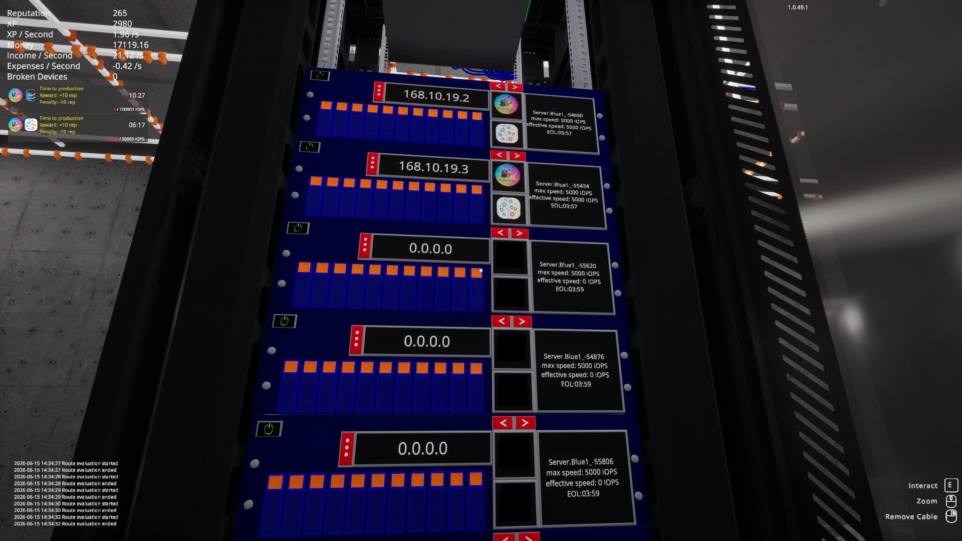 Some servers in blue with IP addresses showing on a display.
