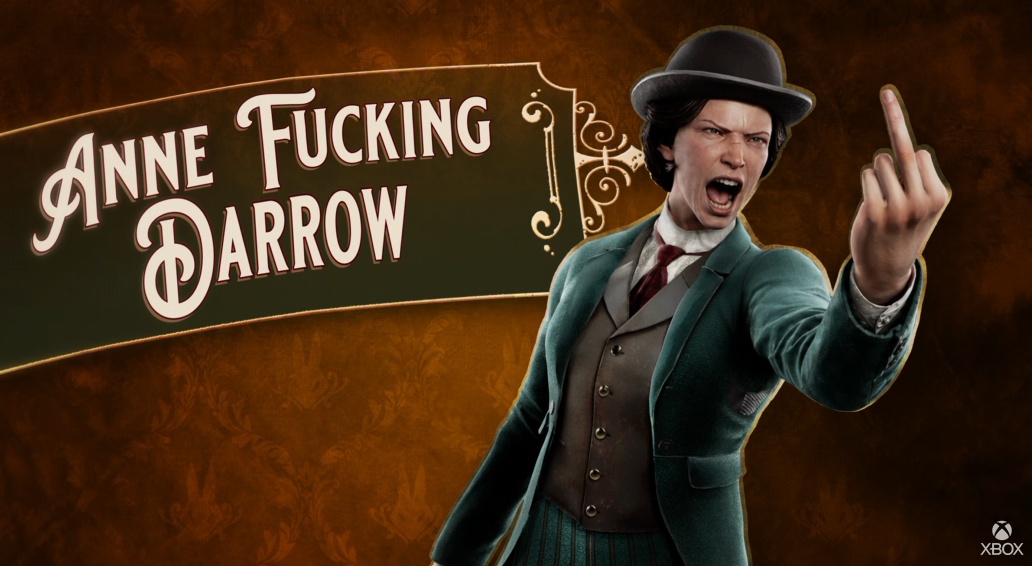 A Clockwork Revolution character giving the finger with the caption "Anne Fucking Darrow"