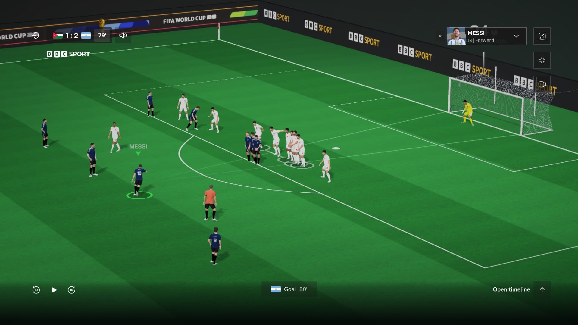 A 3D render of Messi preparing to take a free kick.
