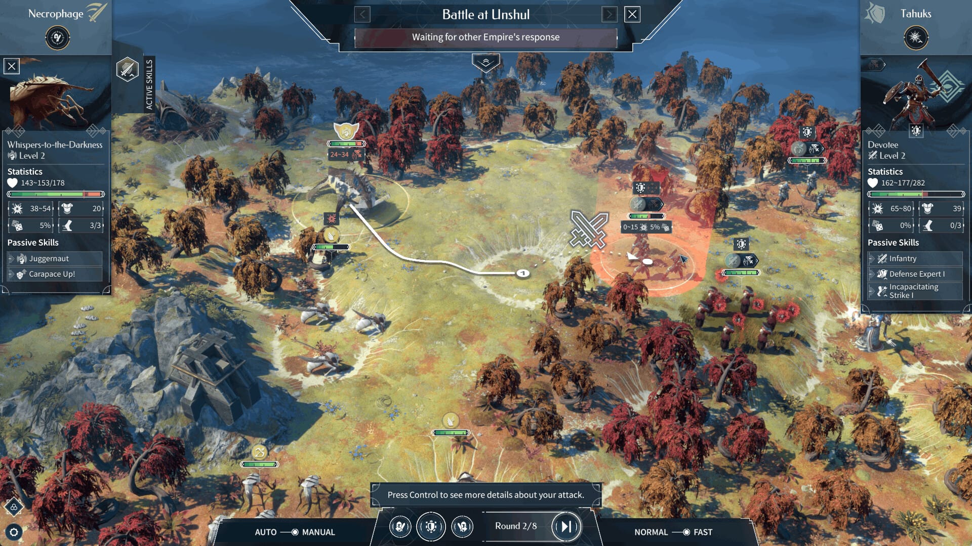 A 4X fantasy field and forest, with a lot of UI clinging to the sides of the screen.
