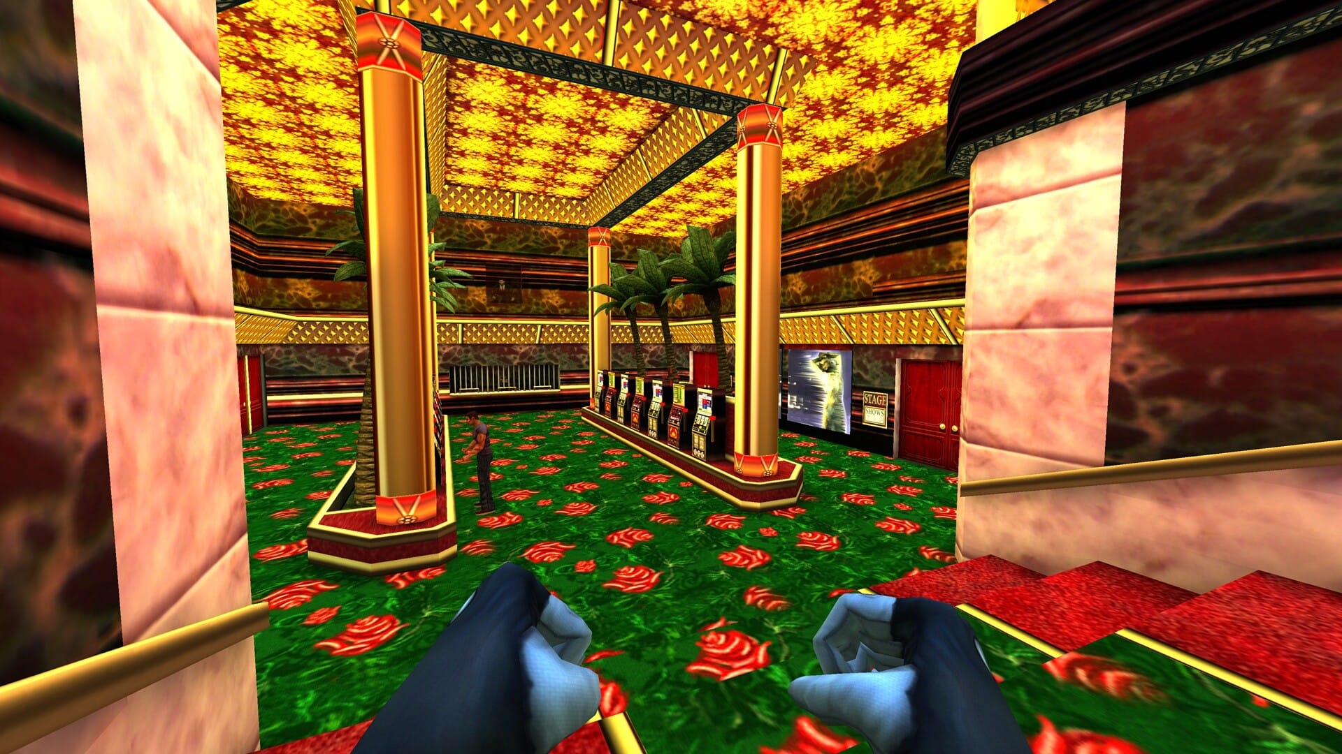 The most garish casino ever constructed, with green carpet with red roses, and gold trim and ceiling. Hideous.
