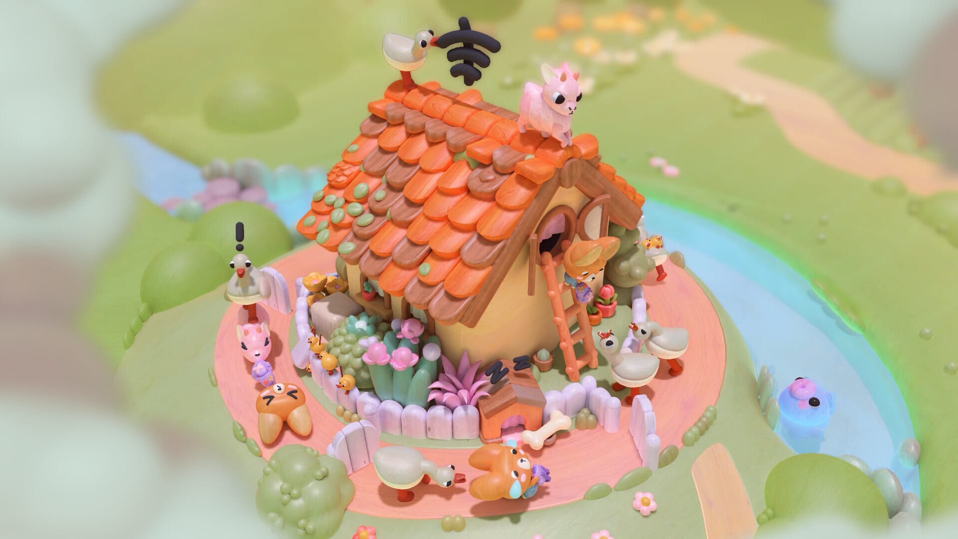 A 3D diorama of a little house, surrounded by plants and animals. Sickeningly adorable.