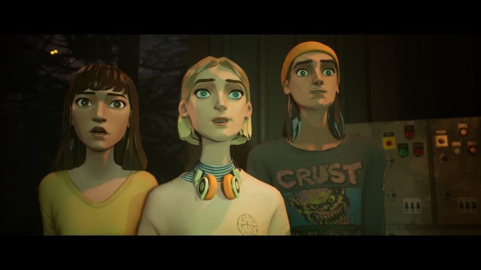 Stacey, Cass and Van from Mixtape, looking... excited (?) at something off camera.