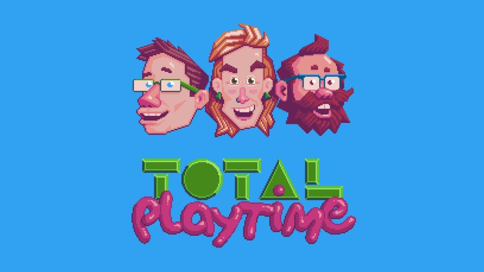 The Total Playtime logo, with an illustration of Jonty, Alice and Nate.