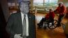 In a composite image, Donald Trump is smiling, and an elderly couple is seen in a retirement home.