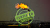 A flare for burning excess methane at a well pad in North Dakota is overlaid with a “Certified Green” logo.