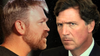 In a composite image, Graham Platner, left, faces Tucker Carlson.