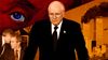 A composite image of Vice President Dick Cheney overlaying a photo of President George W. Bush and the World Trade Center on September 11, 2001.