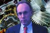 In a composite image, billionaire hedge fund manager and Democratic donor Stephen Mandel, in front of gears and money.