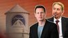 A composite image of David Ellison and Larry Ellison with the Paramount Skydance water tower and text from Rob Bonta's press release are in the background.