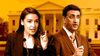 A composite image of Reps. Alexandria Ocasio-Cortez (D-N.Y.) and Ro Khanna (D-Calif.) overlaying a photo of the White House.