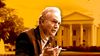A composite image of Sen. Chris Van Hollen overlaying a photograph of the White House.