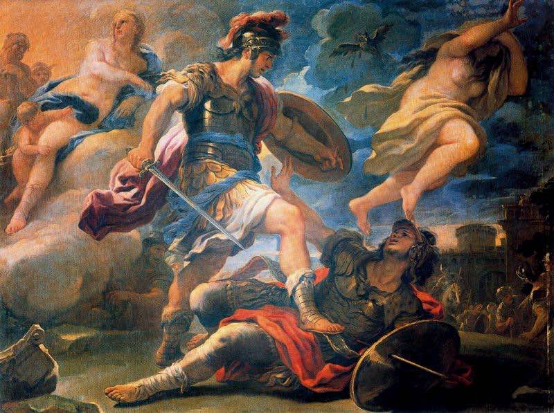 En esta pintura se puede observar la derrota de Turno a manos de Eneas.