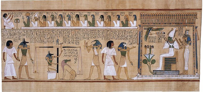 El juicio de la muerte en presencia de Osiris Escena en la que se muestra el juicio que segun los egipcios se producia tras la muerte.