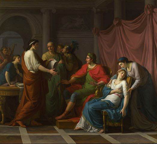 Pintura de Jean-Joseph Taillasson que muestra a Virgilio leyendo su obra a Augusto y Octavia